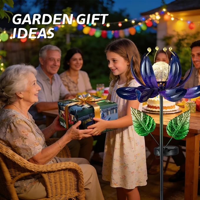AIINY Solar Purple Metal Flower Wind Spinners, Colorful Spinning Windmill Lotus Yard Art Lights with LED Crystal Ball Decorative Stake Lighting Flower Sculpture