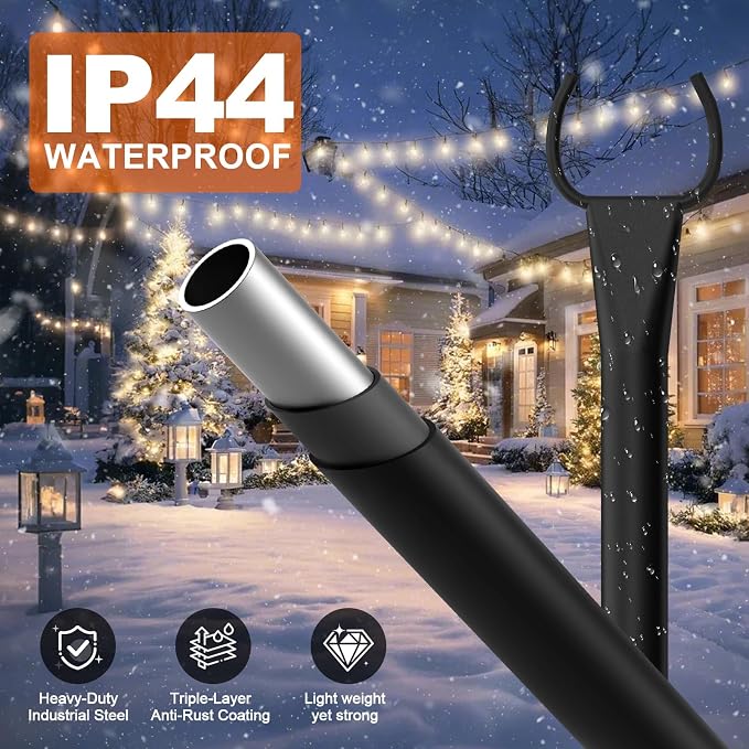 String Light Poles for Outside, 10ft Outdoor Poles for String Lights, Heavy Duty Stepped-in 5-Prong Base Light Pole for Backyard, Patio, Garden, Wedding & Party Decor (4 Pack)