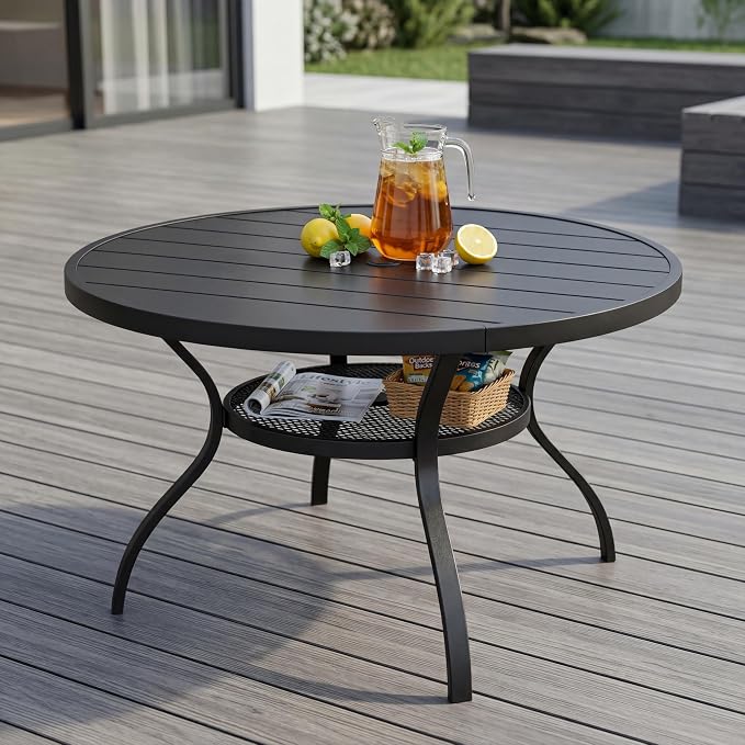 Oakcloud 41" Round Patio Dining Table, Outdoor Metal Round Table Patio Furniture Classic Black Table with 1.57" Umbrella Hole, for Garden Backyard Poolside Deck
