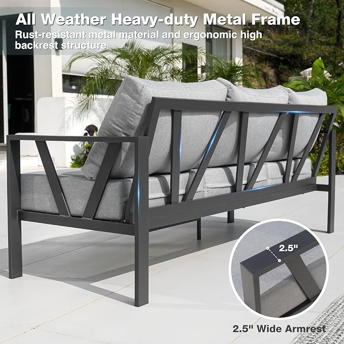 Patio Furniture Set, Metal Outdoor Furniture with Coffee Table, Modern Outdoor Patio Conversation Seating Set,Light Grey