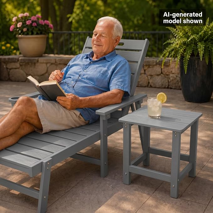 MXIMU Outdoor Side Table Set of 2: Heavy-Duty Sturdy Warp Resistant Adirondack Table - Wood Grain Finish Outdoor End Tables - Easy Assembly & Low Maintenance Patio Side Table Grey