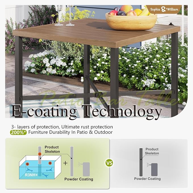 Sophia & William Patio Bar Table Outdoor Metal Square Bar Height Dining Table with 1.61’’ Umbrella Hole
