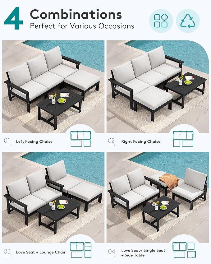 SERWALL HDPE Outdoor Sectional with Ottoman & Coffee Table