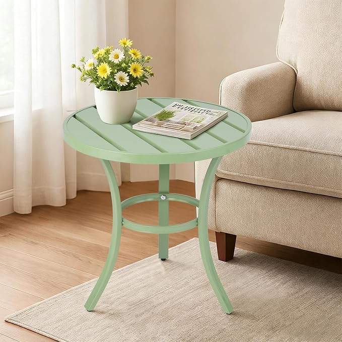 19.9" Metal Outdoor Round Side Table, Patio Side Table End Table for Porch Backyard Balcony Outside (Light Green)