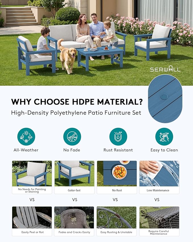 SERWALL HDPE Outdoor Patio Furniture Set with Coffee Table