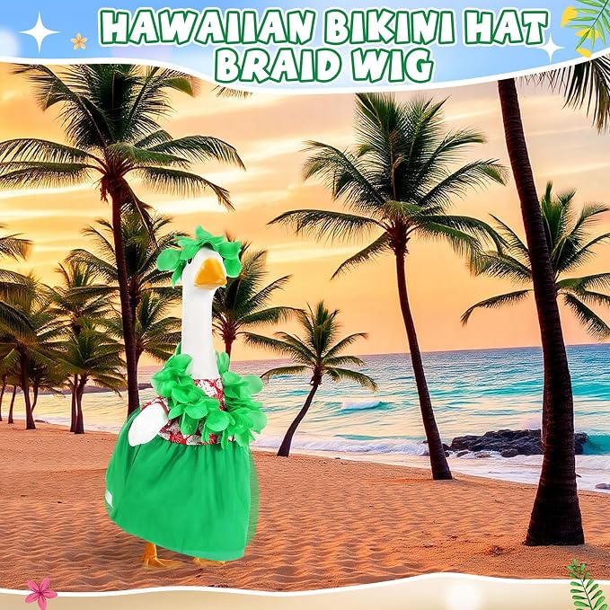 Bikini Porch Goose Outfits with Sunglasses and Swimming Tube for 23" Summer Goose Costume Garden Patio Statue Decor(Hawaii Girl)