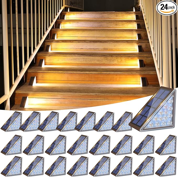 VOLISUN Solar Step Lights Outdoor Waterproof, LED Outdoor Stair Lights | Solar Step Light for Outside, Deck Light Decor for Stair,Front Porch and Patio(Brown,24 Pack)