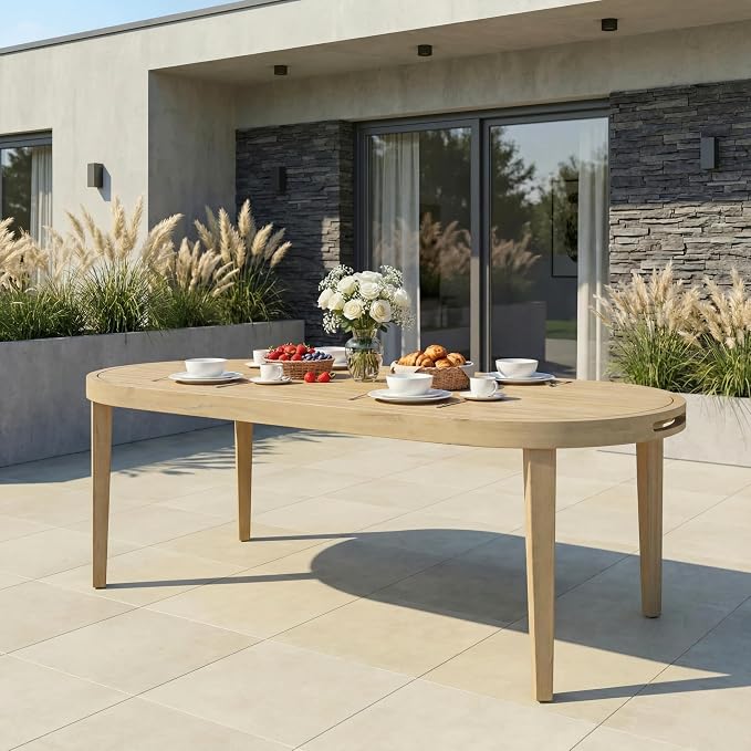 Christopher Knight Home Dorium 70" Oval Outdoor Dining Table, Acacia Wood Patio Dining Table for 4-6 People, Solid Wood Outdoor Table for Patio Deck Garden Backyard Dining, Light Teak