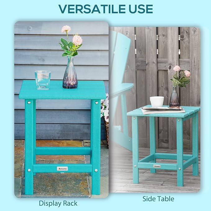 Outsunny Patio Side Table, 15" Square Outdoor End Table, HDPE Plastic Tea Table for Adirondack Chair, Backyard or Lawn, Green