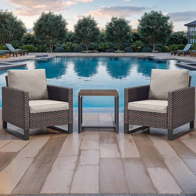Rilyson Patio Tables Outdoor Coffee Table - Steel Side Tables End Table for Proch Deck Balcony Garden Squre Brown Tabletop