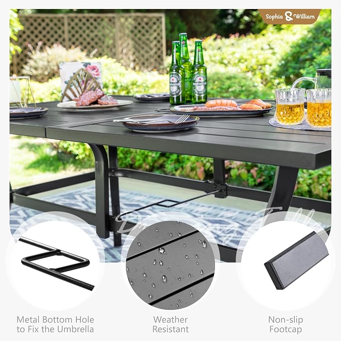 Sophia & William 7-Piece Patio Dining Set, Metal Table, PE Wicker Chairs | All Weather Patio Table and Chairs Set for 6, Perfect for backyard, deck, porch