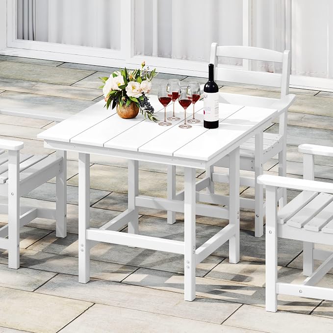 WestinTrends Ashore Outdoor HDPE 36" Square Patio Dining Table with Umbrella Hole, White
