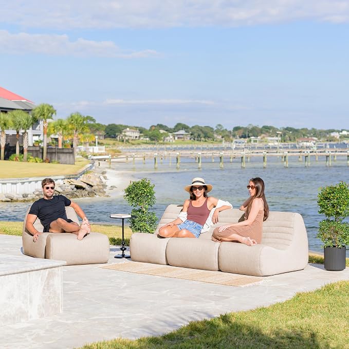 Big Joe Solvana Outdoor Sectional, 5 Piece Patio Furniture Set, Performance Linen Weather-Resistant Fabric Sofa, Sunlit Cream