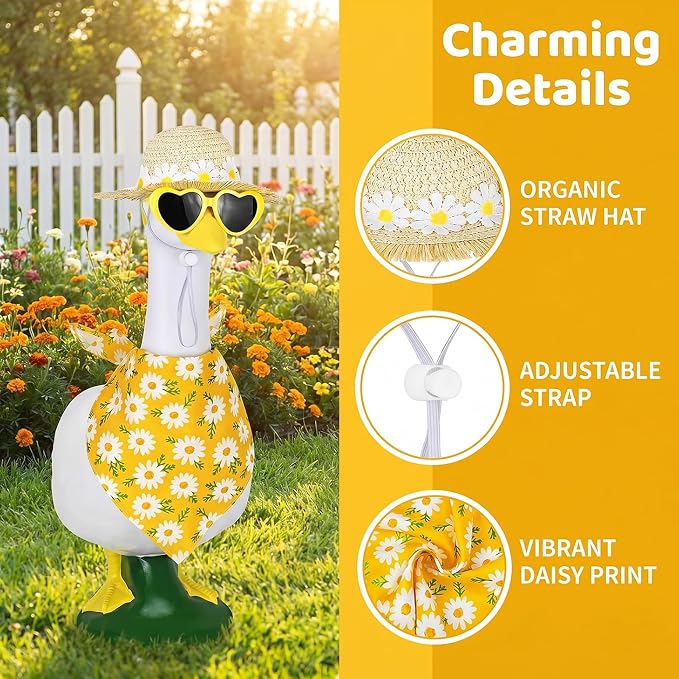 3Pcs Summer Porch Goose Outfit, Daisy Flower Goose Outfit for 23" 17" Lawn Porch Goose