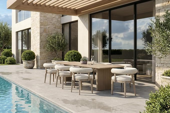PURPLE LEAF 9 Pieces Italian Patio Dining Set with Cushion, Seamless Table | Wraparound Backrests, Textured Olefin Fabric, Cushioned Armrest, Aluminum, Hand-Braided Rope Table Base, Earth-Tone Palette