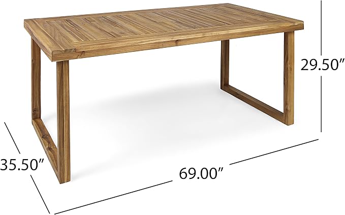 Christopher Knight Home Harly Acacia Wood Patio Dining Set for 6, Solid Wood Outdoor Dining Table Set for 6, 7 Piece Outdoor Dining Set with Rectangular Table and Wicker Backrest, Teak+Cream