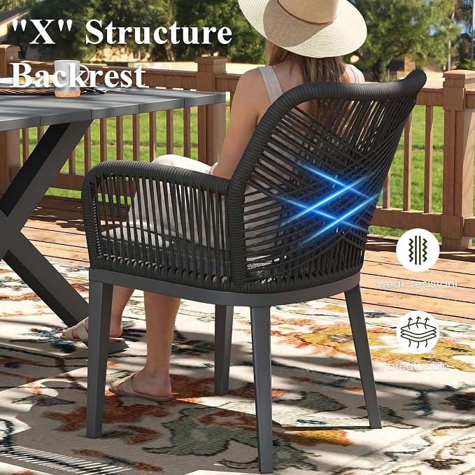 LayinSun Outdoor Dining Set for 10, 12 Pieces Patio Furniture Sets with Aluminum Dining Table and Rope Weave Chairs