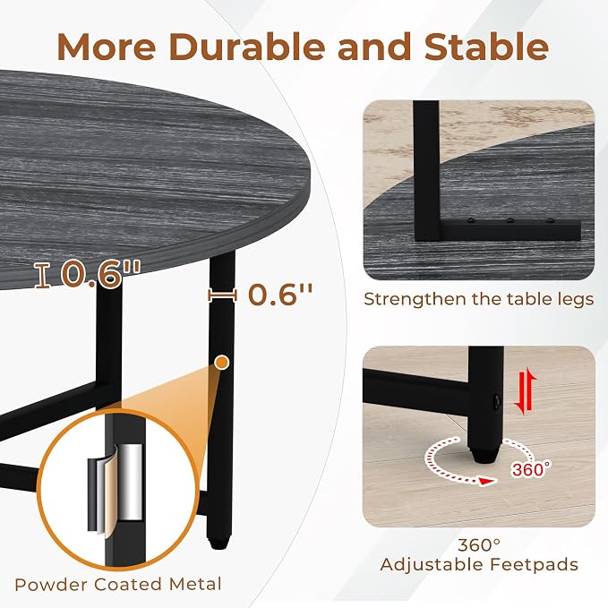 FAMIDGE Coffee Table, 31.5" Large Round Coffee Table for Living Room, Center Tables for Family & Office Use, Outdoor Coffee Table Round, Gray(31.5" D x 17.7" H)