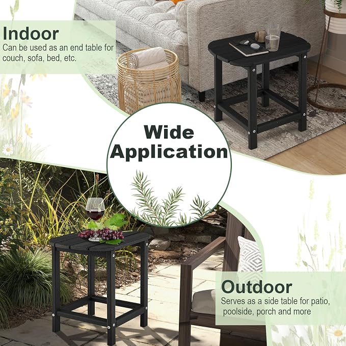 Tangkula Outdoor Side Table, Weather Resistant Adirondack Table, Outdoor Indoor Chairside End Tables, Waterproof HDPE, for Patio Poolside Porch Backyard, Easy Assembly, 19 x 14.5 x 18 Inch (2, Black)