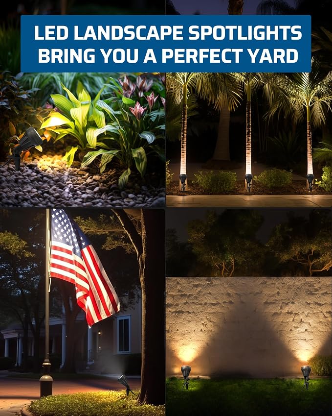 DEWENWILS 120V LED Outdoor Spotlight, 3 Extra Lenses 5.5W Landscape Light | Red Green Yellow Lenses, 5000K Plug in Spotligh, Waterproof Landscape Light for Yard, Tree Flag, Holiday 5FT Extension Cord