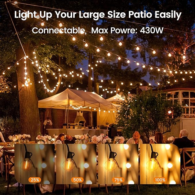 OHLUX Outdoor String Lights 220 Feet Patio Lights with 104 Edison LED G40 Globe Bulbs(4 Spares), 2200K Waterproof Connectable Edison Hanging Lighting for Backyard Balcony Outside Gazebo Party