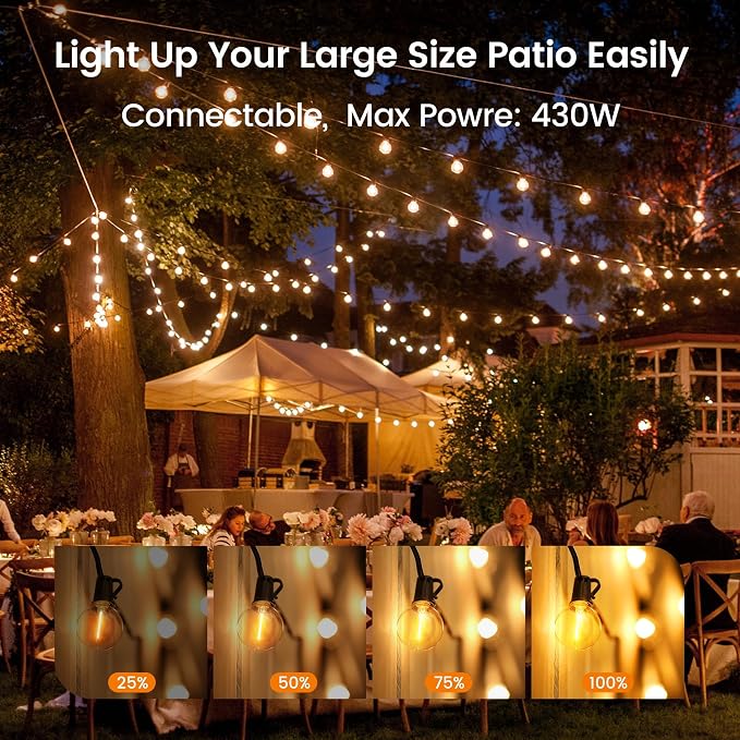 OHLUX Outdoor String Lights, 180FT LED Patio Lights with 82 Dimmable Plastic G40 Globe Bulbs 2 Spares, 2200K Waterproof Connectable Hanging Lights for Backyard Porch Cafe Party Decor E12 Socket