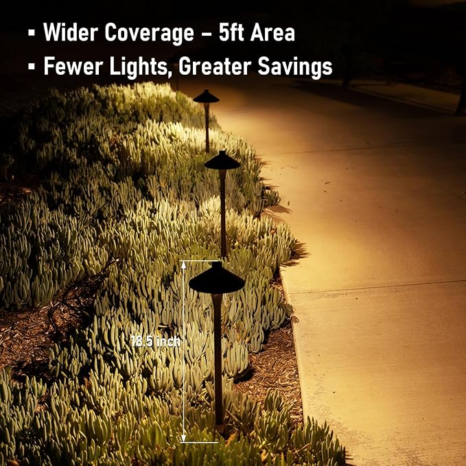 LEONLITE 6-Pack 5CCT Low Voltage LED Pathway Lights, Hat Shape Head | 12-24V AC/DC, IP65, Landscape Path Lights, for Walkway Yard Garden, 1800/2700/3000/4000/5000K, Oil Rubbed Bronze, Aluminum