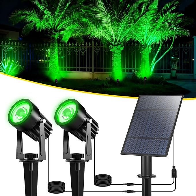 T-SUN Green Solar Spotlights Outdoor, 2-in-1 Waterproof Solar Landscape Spotlights, Dusk to Dawn Solar Lights for Trees, Garden, Yard, Driveway, Pool Area(Green)