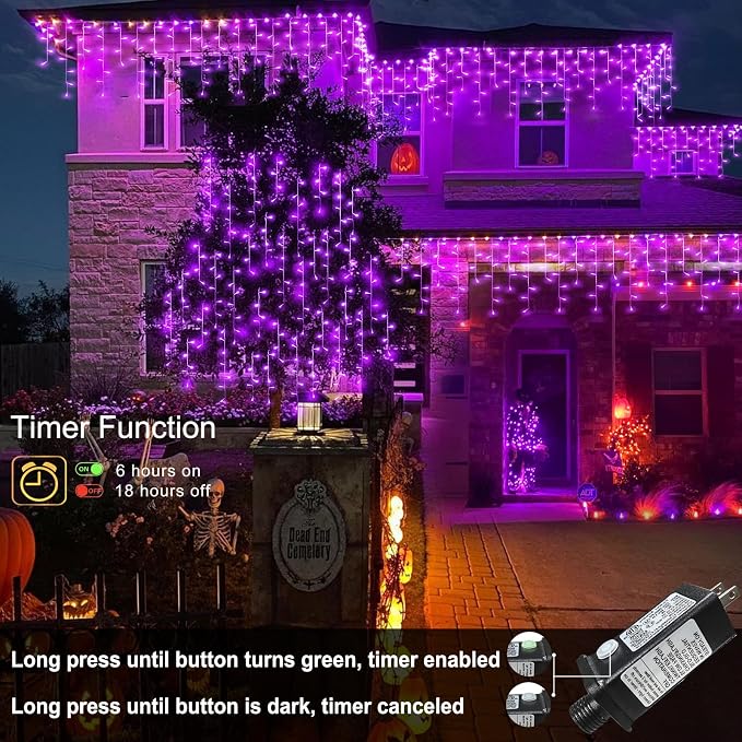 66ft Purple Christmas Lights Outdoor, 640 LED Icicle Lights for Outside Indoor Twinkle Lights with Connectable Clear Wire 8 Modes Timer Waterproof for House Party Tree Holiday Yard Decorations