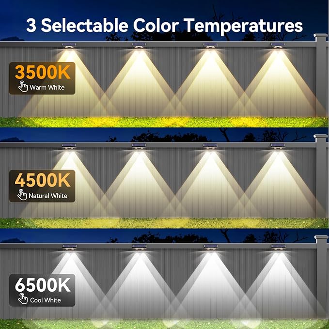 TECKNET Solar Fence Lights Outdoor, Solar Lights for Driveway Fence(12Pack) | 3 Color Modes, IP66 Waterproof with High-Brightness LEDs for Patio, Wall, Railing and Backyard
