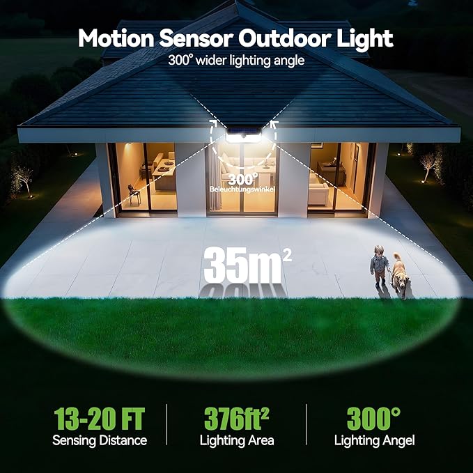 TECKNET 416 LED Solar Lights Outdoor Motion Sensor Waterproof 4200lm,6 Pack | IP66 Waterproof, 300° Wide Angle & 3 Modes Motion Sensor Solar Flood Wall Lights for Patio, Fence, Deck, Garage & Street