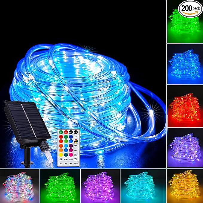Vigdur 66FT Solar Rope Lights Outdoor with Remote, 200 LEDs, 19 Colors | IP65 Waterproof, 8 Modes, 3 Timer Option, Auto ON/OFF, Solar Lights Outdoor for Pool Fence Tree Garden And Christmas Decor
