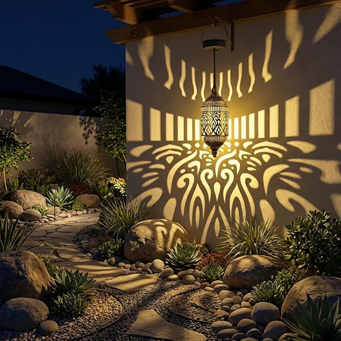 Twinkya 2Pack Hanging Solar Lights Outdoor Garden Decor, Waterproof Metal Moroccan Solar Powered Lantern Lamp, Outside Decorations for Patio Yard Porch Backyard Decor, Gardening Gifts for Women Mom