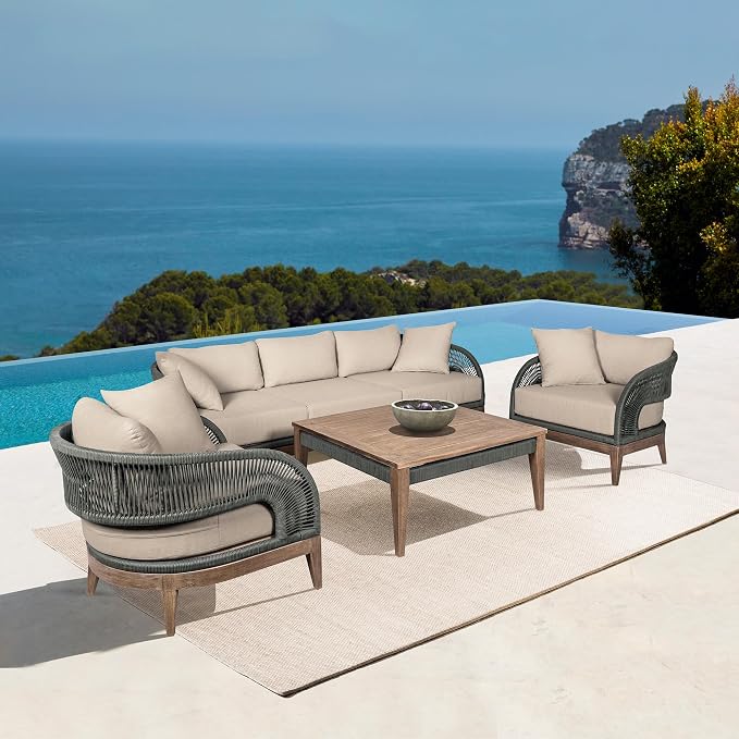 Armen Living Orbit Square Outdoor Patio Coffee Table in Weathered Eucalyptus Wood