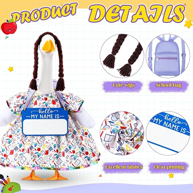 Mindsoft Back to School Porch Goose Outfit Teacher Goose Clothes Costume Statues Decor for 23" School Classroom Lawn Garden Patio Outdoor Statues(Wooden Sign Styles)