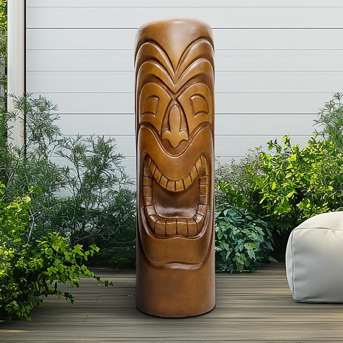 SKYFIRE Outdoor Decorative Statues - 35.8”H The Grande Tiki God Kanaloa Teeth Indoor Ornamental Outdoor Statues for Garden, Patio, Backyard, Lawn, House, Office Decor -Concrete, Wood Tone Finish