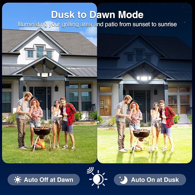 Onforu 100w Dusk to Dawn Outdoor Lighting,11000LM Led Outdoor Light from Dusk Till Dawn,Super Bright Flood Light,IP66 Waterproof Exterior Security Black Light Fixture,3 Heads Photocell for Garage,Yard