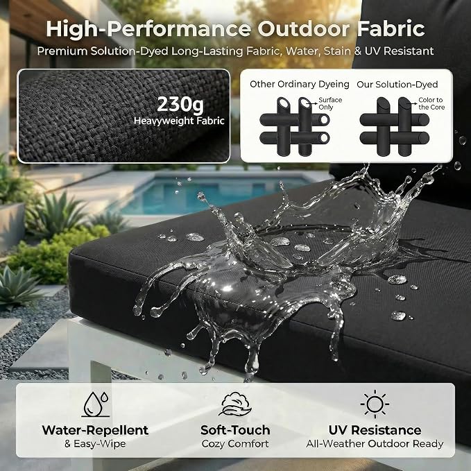 RADIATA 7 Piece L-Shaped Oversized Modern Aluminum Patio Furniture Set, All Weather Modular Sectional Sofa with Fire Pit Table, 500 lbs Heavy Duty Comfortable Outdoor Couch for Backyard Deck, Black