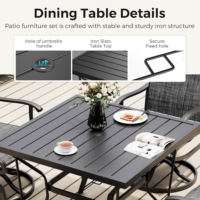 Pamapic 5-Piece Outdoor Dining Set, Patio Dining Set for 4, Outdoor Table and Chairs, All-Weather Outdoor Patio Set with Textilene Swivel Chairs for Garden, Poolside, Deck，Gray