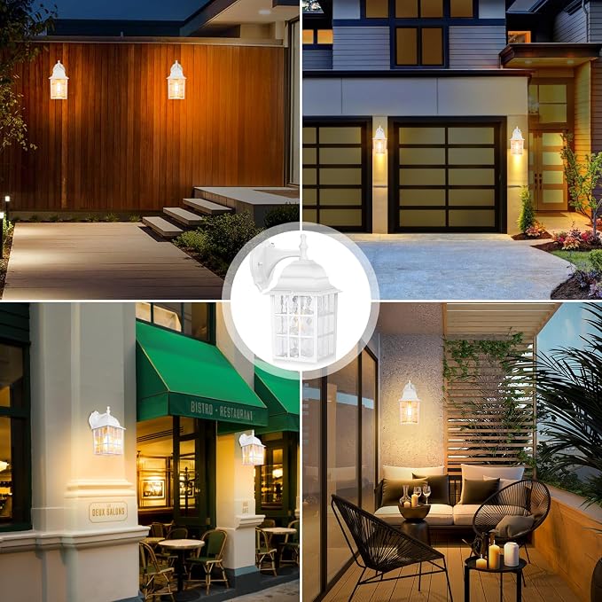2-Pack Dusk to Dawn Outdoor Wall Light, Waterproof Exterior Wall Lantern Lighting Fixtures with Photocell Sensor, White Outside Sconce with E26 Socket, Anti-Rust Wall Mount for Porch House Garage