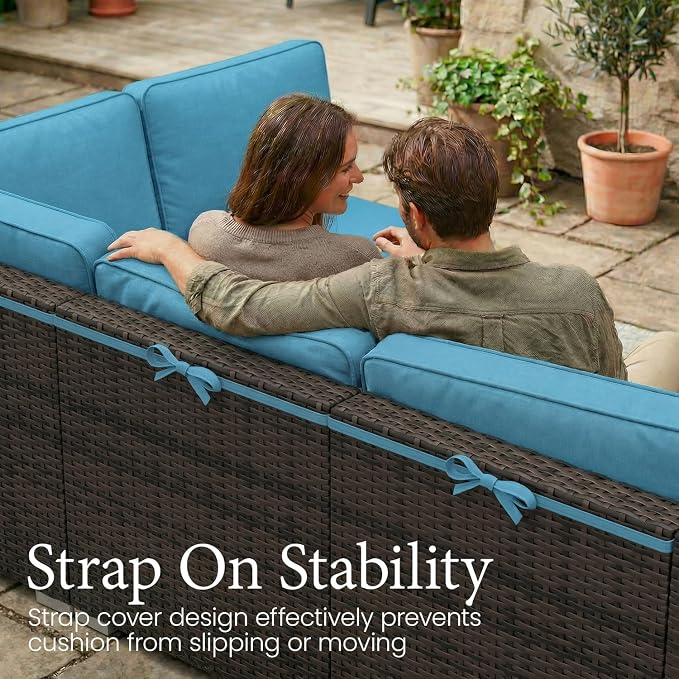 LayinSun 8 Pieces Outdoor Patio Furniture Set with 44" Fire Pit Table Rattan Sectional Sofa Conversation Sets