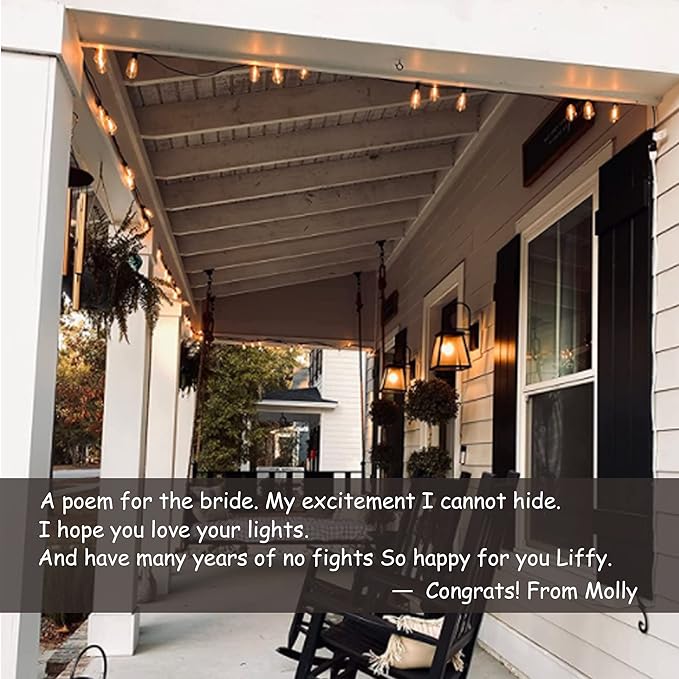 Outdoor String Lights White 50FT Waterproof Patio Lighting for Bistro Cafe | 50FT Connectable White Outdoor Lights, 27 Plastic Dimmable Edison Bulbs for Wedding Porch Garden Gazebo Balcony Deck Yard