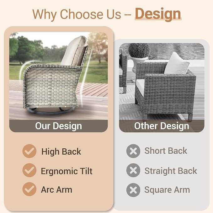 HOOOWOOO Sectional Patio Furniture Set with Swivel Chairs,9 Pieces Wicker Outdoor Furniture L Shaped Couch,Outside Conversation Set with Extra Deep Seat Sofa Wide Arm Solar Light Table,Beige
