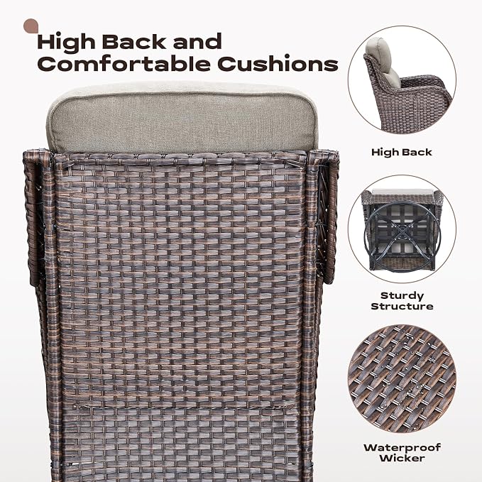 Rilyson Outdoor Swivel Rocker Chairs - All Weather Resistant Wicker Patio Furniture Set of 2 with High Back and 6 inch Thick Cushions for Deck Porch Yard and Poolside, Brown/Beige