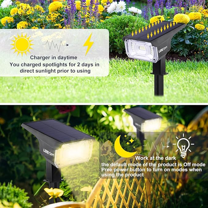 LEREKAM 40 LEDs Spotlights,IP65 Waterproof Solar Powered Landscape Spotlights 2-in-1 Wall Light, Outdoor Landscaping Lights Auto On/Off for Yard Garden 2Pack Warm-White