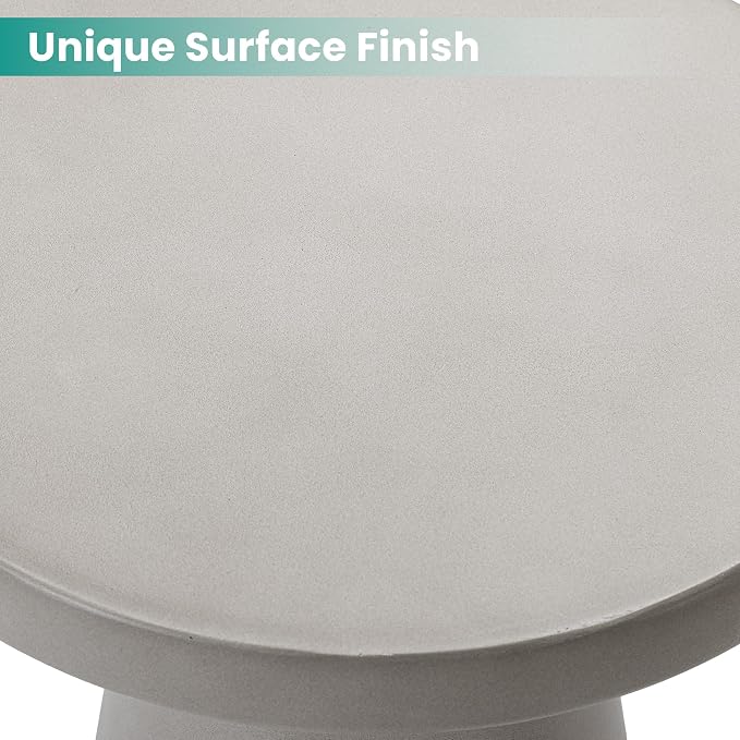 SUNBURY Outdoor Side Table Large, 22" H Concrete End Table w Conical Pedestal, Lightweight Round Accent Table, Decorative Modern Coffee Table, Garden Planter Stand for Patio, Porch, Living Room, Grey