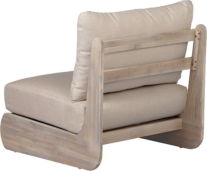 Christopher Knight Home Isabel 5-Seater Outdoor Patio Furniture Set with Cushions, Acacia Wood Patio Conversation Set with 3-Seater Sofa & Club Chairs, 3 Piece Sectional Sofa Set, Light White + Sand