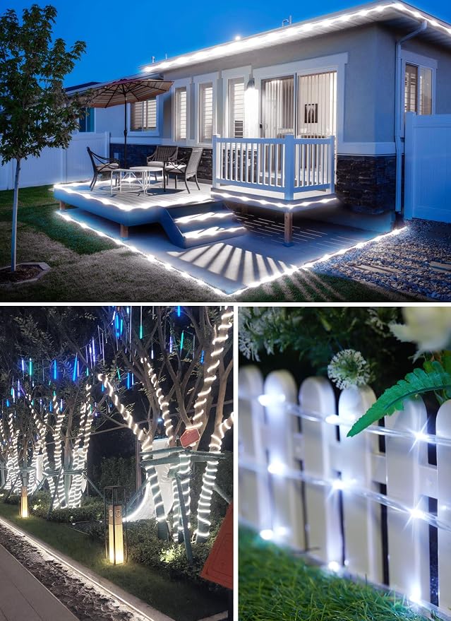 Brightown 39FT 100LED Solar Rope Lights Outdoor Waterproof, Pure White | IP65 Solar Powered Fairy Lights with 8 Lighting Modes, Outdoor String Lights for Party Garden Yard Holiday Tree Decoration