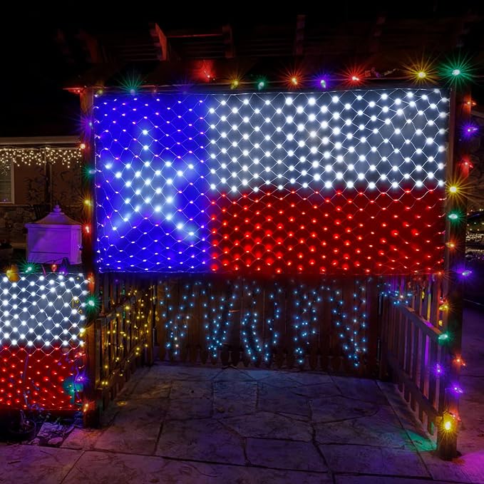 Leisure world Texas Flag Lights 384 Super Bright LED Lighted Texas Flags, Waterproof Net Lights Decoration for 250th Anniversary, Independence Day (July 4th), Memorial Day, Christmas & Holiday Party