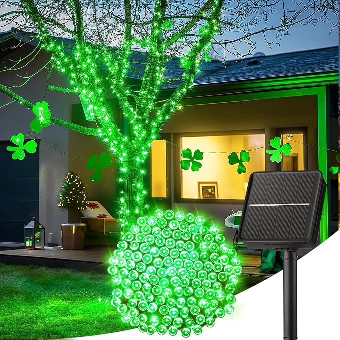Minetom Solar String Lights Outdoor, 40FT 100 LED Green String Lights | Solar Powered String Lights for St Patrick Decoration with 8 Lighting Modes, Waterproof Solar Lights for Outside Tree, Green